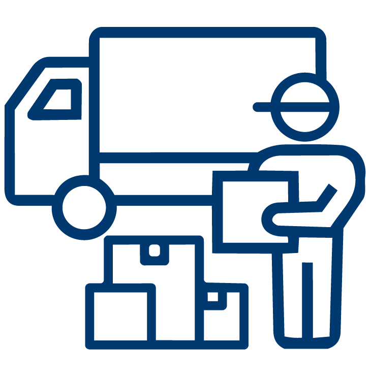 トラックと荷物を持つ作業員のイラスト